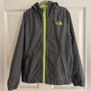 The North Face Youth Gray Windbreaker/Rain Jacket with Neon Lime Trim